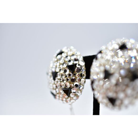 JAMES ARPAD Vintage Clip On Earrings Rhinestone Crystal Black Signed NOS Bin8 - Picture 9 of 12